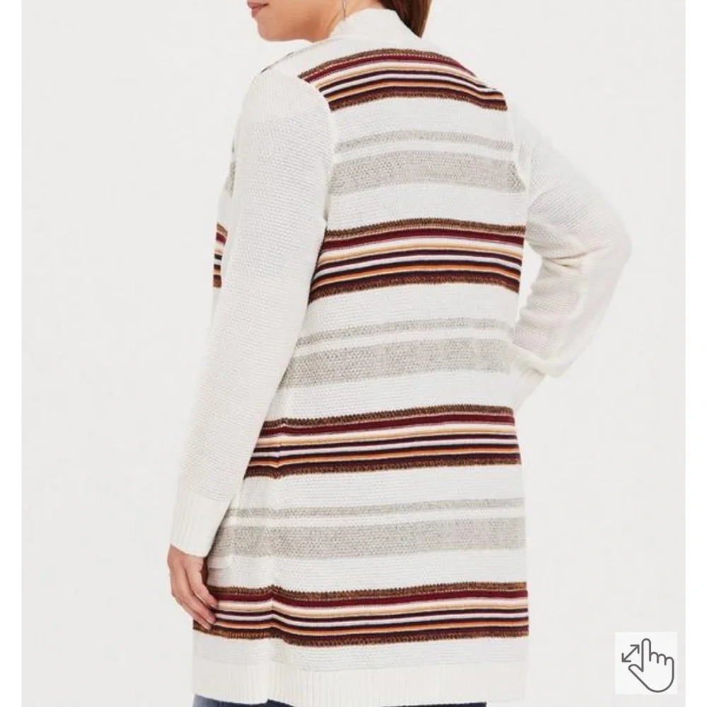 Torrid Ivory Stripe Shawl Knit Cardigan Sweater Open Front Pockets Plus Size 1